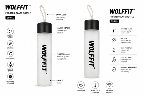 WOLFFIT Frosted Glass Bottle – 350ML