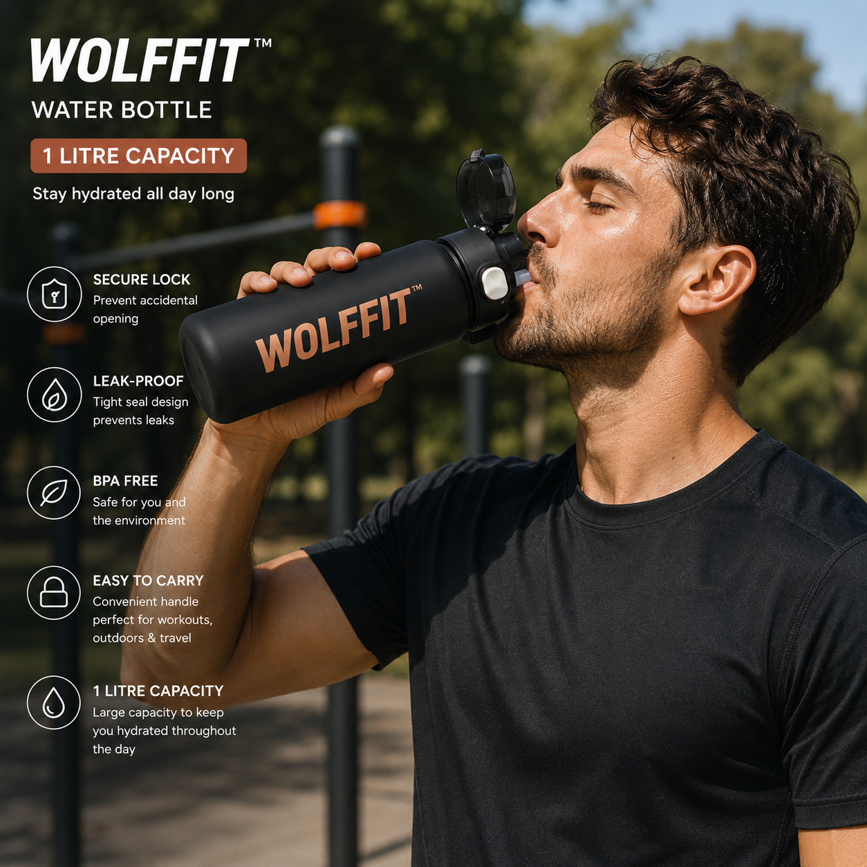 WOLFFIT 1 Litre Water Bottle – BPA Free