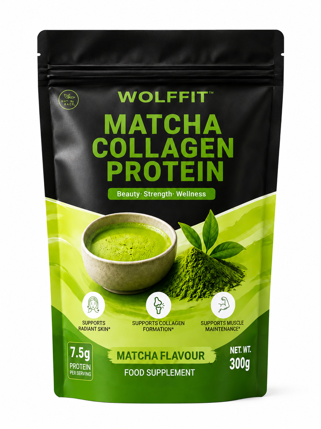 WOLFFIT® Matcha Collagen Protein | 300g | Beauty • Strength • Wellness