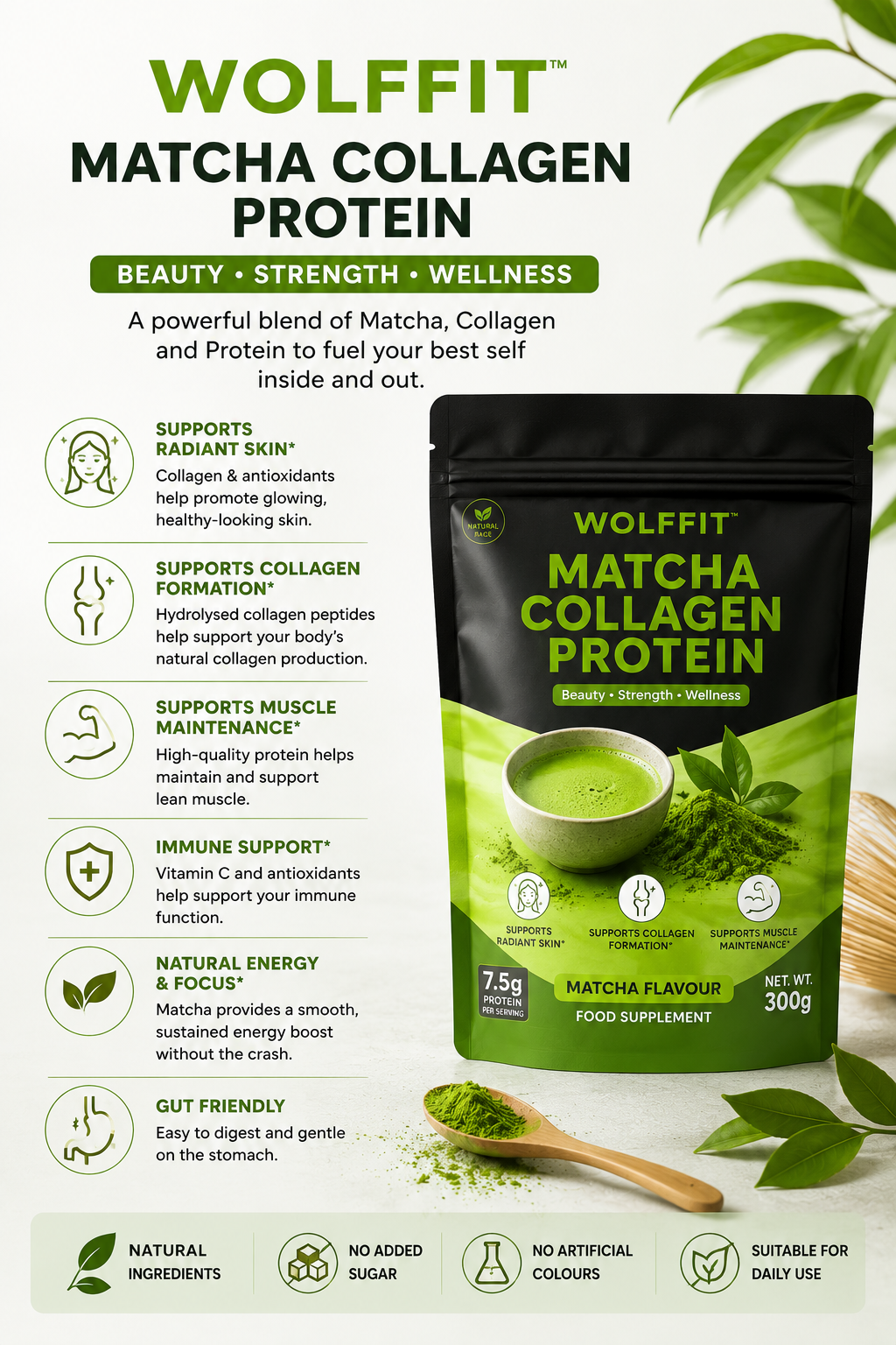 WOLFFIT Matcha Collagen Protein- Beauty•Strength•Wellness