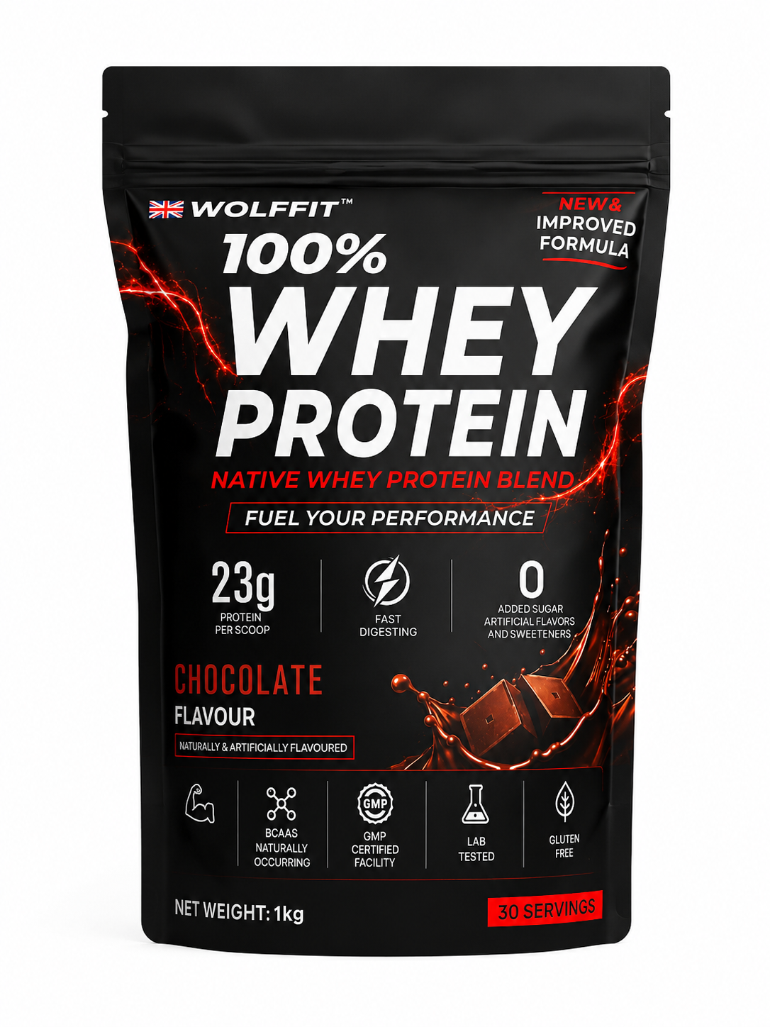 WOLFFIT 100% Whey Protein Chocolate 1kg | 23g Protein Per Serving