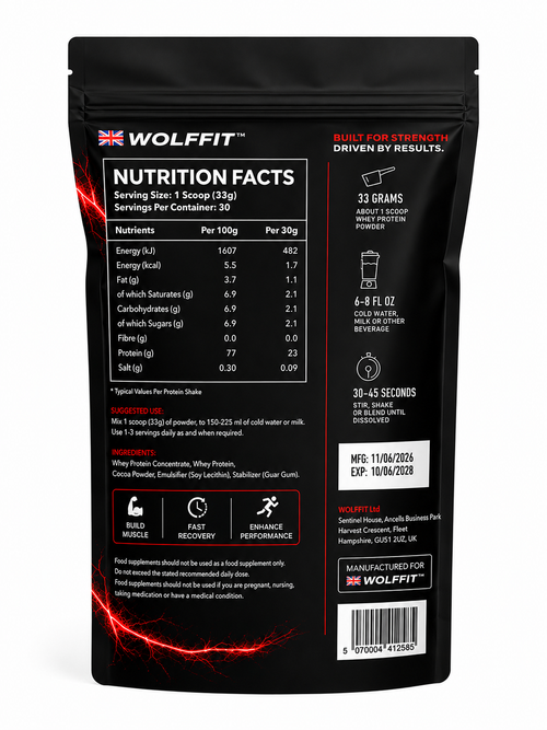 WOLFFIT 100% Whey Protein Chocolate 1kg | 23g Protein Per Serving
