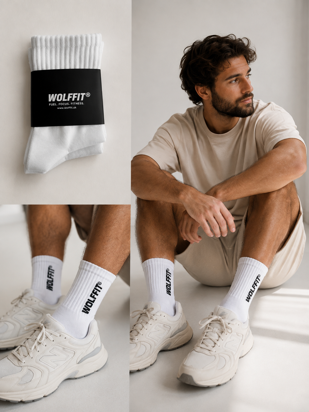 WOLFFIT® Premium Crew Gym Socks – 2 Pair Pack | White | 2 Designs