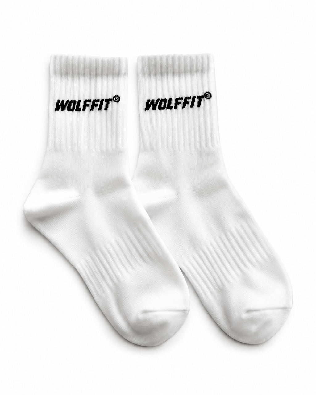 WOLFFIT® Premium Crew Gym Socks – 2 Pair Pack | White | 2 Designs