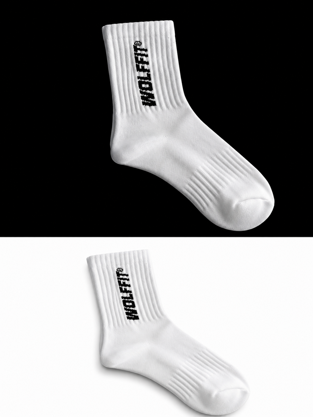 WOLFFIT® Premium Crew Gym Socks – 2 Pair Pack | White | 2 Designs