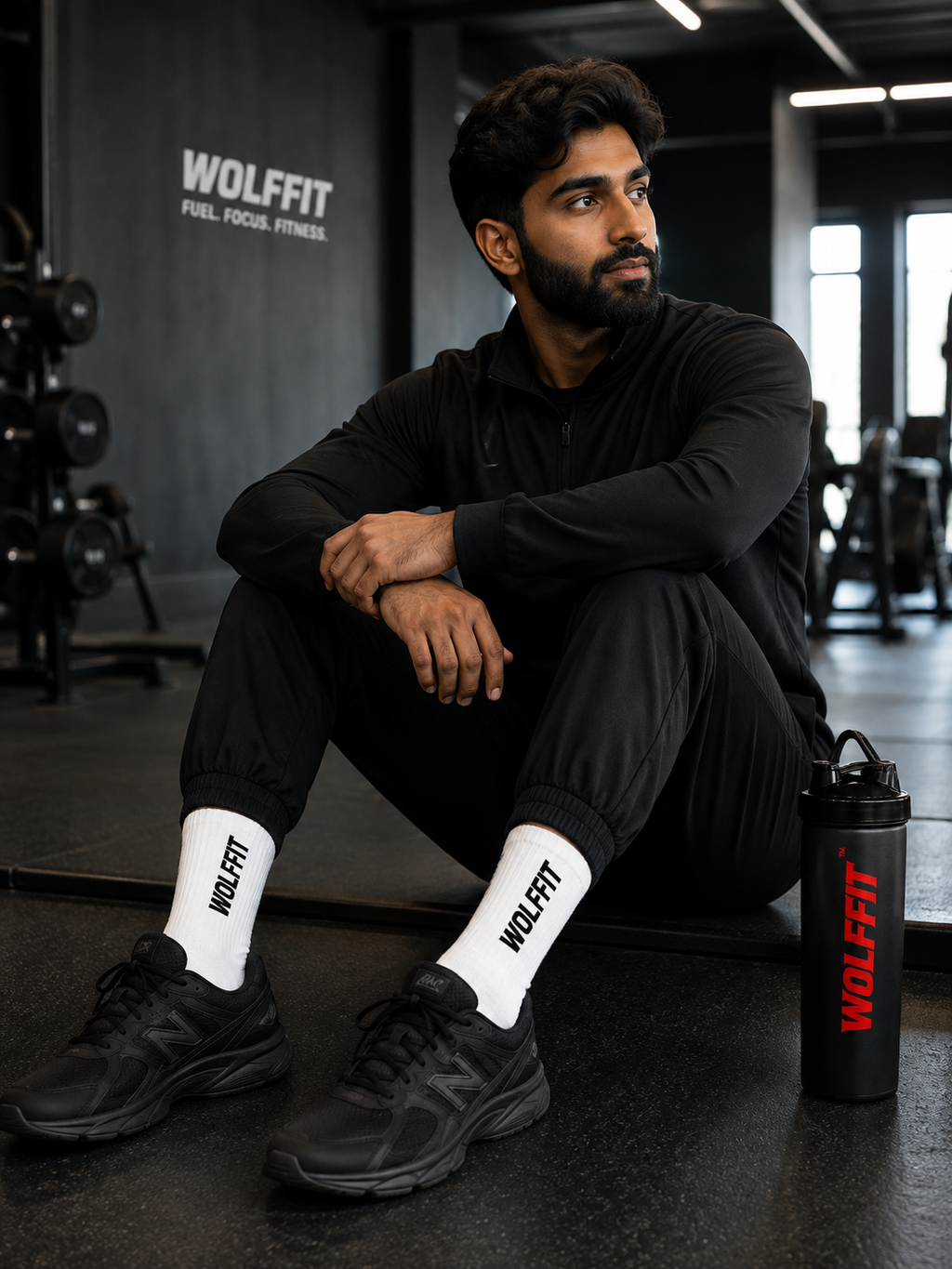 WOLFFIT® Premium Crew Gym Socks – 2 Pair Pack | White | 2 Designs