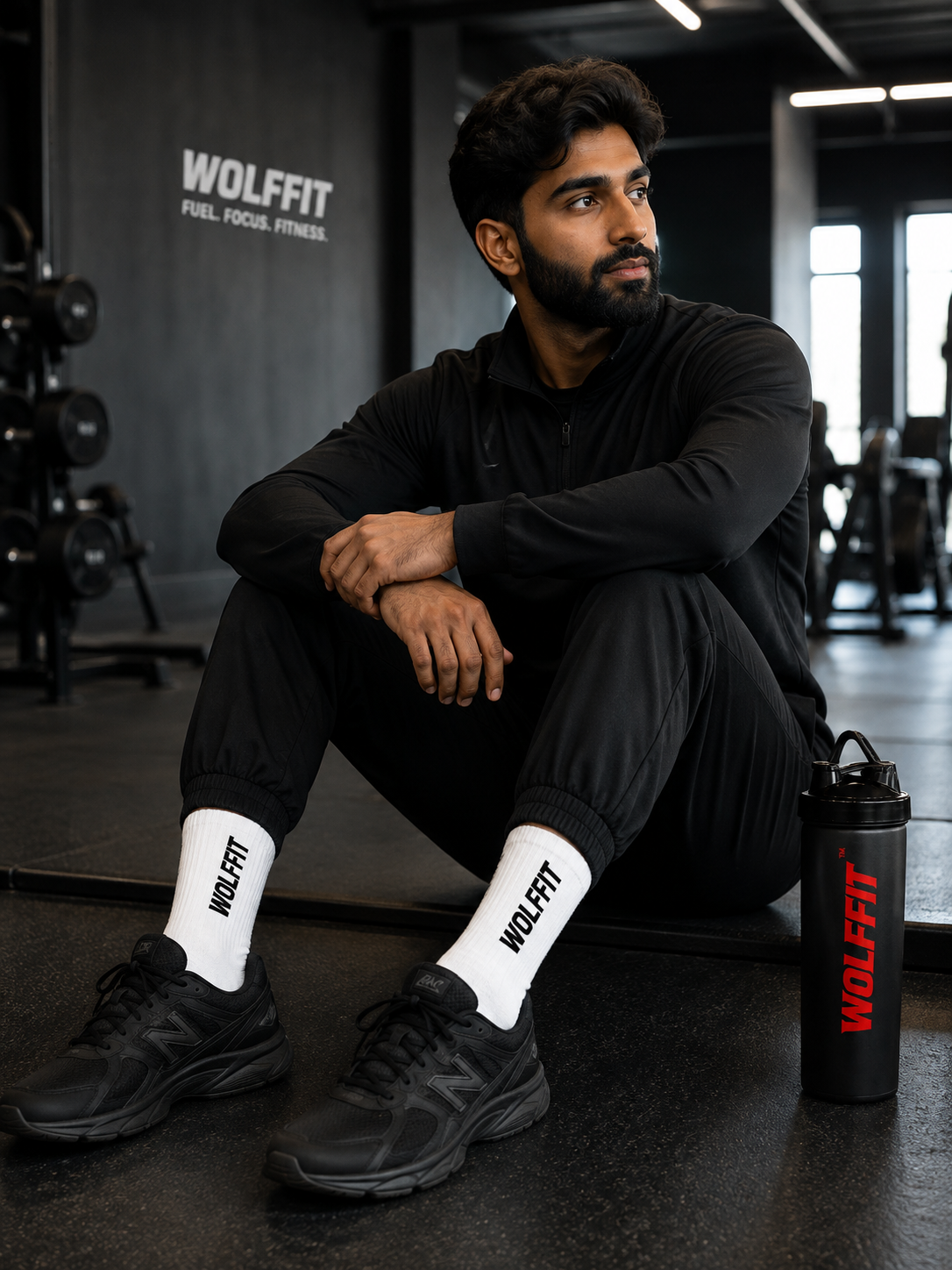 WOLFFIT® Premium Crew Gym Socks – 2 Pair Pack | White | 2 Designs